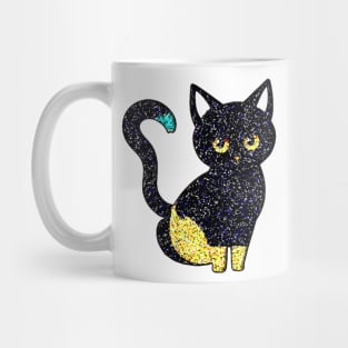 Blue, white Crystal cute Black Cat Mug